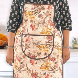 Kuber Industries Brown & Cream Colored Printed Waterproof Apron With Center Pocket-44
