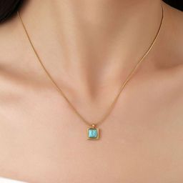 SALTY Stainless Steel Sapphire Square Charm Chain-26