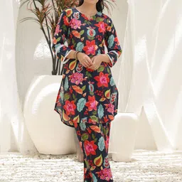 Rain & Rainbow Printed Pure Cotton Notch Neck Tunic With Trouser-picture-26