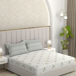 Pure Decor Grey & White Floral 210 TC Queen Bedsheet with 2 Pillow Covers-picture-25