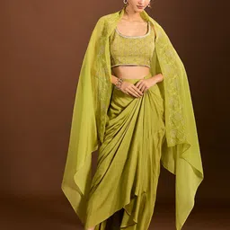 Mystake By Meghna Shah Embroidered Sleeveless Blouse With Skirt & Dupatta Co-Ords-picture-22