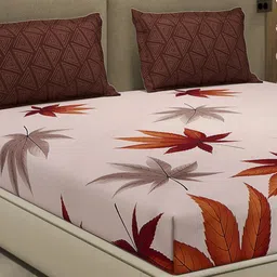 Monte Carlo Pink & Brown Printed Cotton 130 TC Queen Bedsheet Set 2.24 m x 2.54 m-picture-35