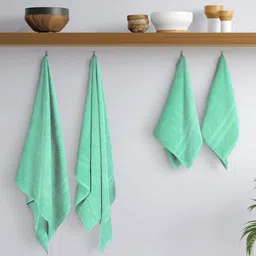 home expressions Green 4 Pieces Pure Cotton 350 GSM Towel Set-picture-30