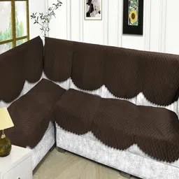 Fashion Throw Coffee Brown Checked Velvet Sofa Cover-image-55