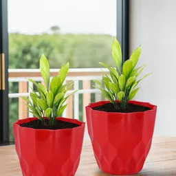 Kuber Industries Red 2 Pieces Barfi Pattern Flower Pots for Garden-54