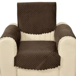 Fashion Throw Coffee Brown 4 Pieces Checked Velvet Sofa Cover With Arms-picture-40