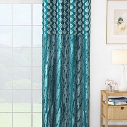 Story@home Turquoise Blue & White Ethnic Printed Room Darkening Long Door Curtain-image-83