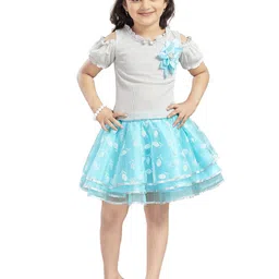 Lei-Chie Girls Striped Round Neck Top With Skirt-image-9