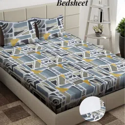 Arrabi White & Orange Geometric 300 TC King Bedsheet with 2 Pillow Covers-2