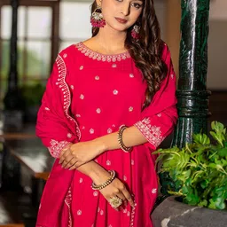 MITTOO Women Printed Regular Kurta with Trousers & With Dupatta image 4