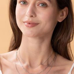 VAMA Set of 3 Stainless Steel 14KT Silver-Plated Paper Cable Box Chains-image-99