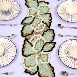 YWULY Green & Black Dining Table Beaded Runner-41