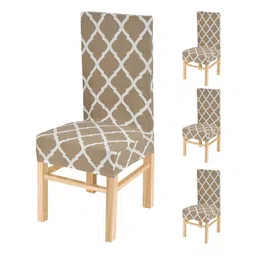 Yellow Weaves 4-Pcs Beige & White Printed Stretchable Chair Covers-image-19