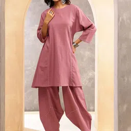 ARAVALII Cotton Round Neck Tunic With Trousers Co-Ords-image-10