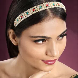 Peora Women Kundan Studded Ethnic Hair Band-image-11