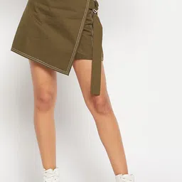 WineRed Pure Cotton Asymmetric Hemline Wrap Mini Skirt-image-18