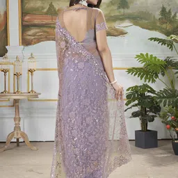 Munir Floral Sequinned Net Designer Saree image 4