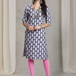 7Threads Women Ethnic Motifs Printed Sequinned Floral Crepe Kurta-image-80