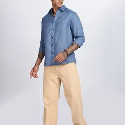 Eszett Textured Fabric Spread Collar Pure Cotton Long Sleeves Shirt-image-5
