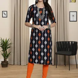 HERE&NOW Selection Of 2 Geometric Printed Round Neck Straight Kurtas-image-66