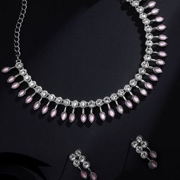 Atasi International Silver-Plated Crystals & American Diamond Studded Jewellery Set-49