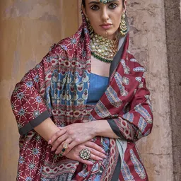 Anouk Ajrak Block Silk Blend Banarasi Saree image 4