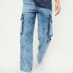 max Women Cotton Regular Fit Mid-Rise Heavy Fade Cargo Styles Jeans-image-68