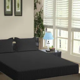 Trance Home Linen Black Striped Pure Cotton 200 TC King Bedsheet Set-2.74 m x 2.74 m-image-37
