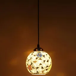 KINIS White & Yellow Printed Glass Spherical Shaped Ceiling Lamp-1
