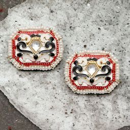Anouk Gold-Plated Artificial Stones Studded And Beaded Geometric Shaped Studs-12