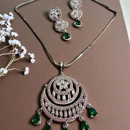 DressBerry Rhodium-Plated Cubic Zirconia Stone-Studded Jewellery Set-image-73