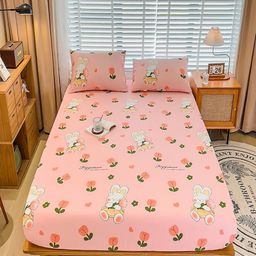 JC HOME Pink & Off White Cartoon Characters 220 TC King Bedsheet with 2 Pillow Covers-image-96