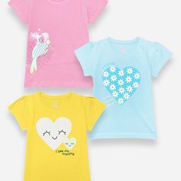YUV Girls Pack of 3 Graphic Printed Regular Fit Round Neck Cotton T-shirt-56