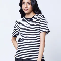 LoveDky Striped Drop-Shoulder Sleeves Cotton T-shirt-picture-49