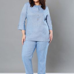 Sztori Pure Cotton Mandarin Collar Top With Trousers Co-Ords-image-67