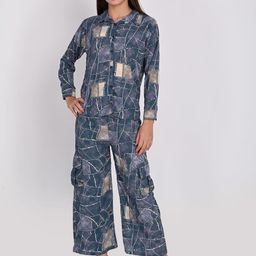 ORIEX THE ORIGINAL FASHION Printed Shirt Collar Shirt With Trousers Co-Ords Set-54