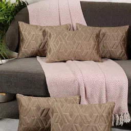 TANLOOMS Brown And Gold Toned 5 Pieces Velvet Rectangle Cushion Covers-picture-56