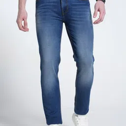 Double Two Men Lean Slim Fit Mid-Rise Low Distress Heavy Fade Cotton Jeans-image-41