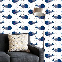 ArtzFolio Printed UV-Resistant Anti-Bacterial Cartoon Whales On Polka Dots Peel & Stick Wallpaper-image-16