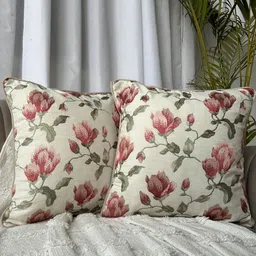 EXPORT HOUSE Beige & Pink Set of 2 Square Cushion Covers-51