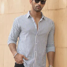 Powerlook Men Opaque Striped Casual Shirt-image-17
