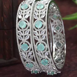 Anouk Set Of 2 Silver-Plated American Diamond Studded Bangles-25