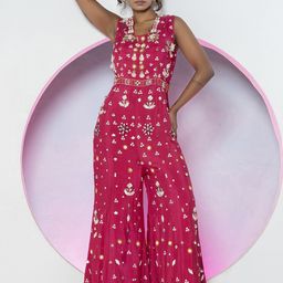 GloballyRonakRBafna Embroidered Beads & Stones Silk Playsuit Jumpsuit-image-25