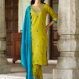 CaniBani Women Lime Green Kurta Sets-image-85