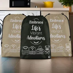 Aura Brown & Black 3 Pieces Printed Foldable Water Resistant Multi-Utility Laundry Bags-15