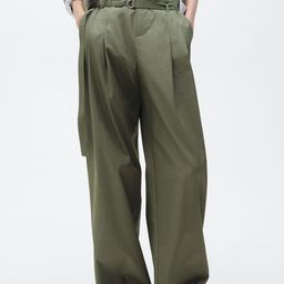 MANGO Women Pleated Wide Leg Trousers with Belt-image-77