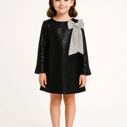 Alyaansh Couture Girls Embellished Round Neck Georgette Bow A-Line Dress-picture-8