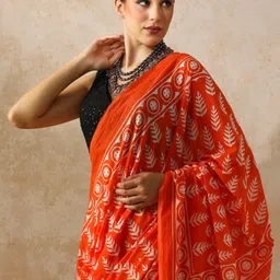 Moara Floral Pure Cotton Bagru Saree with Unstiched Blouse-image-23