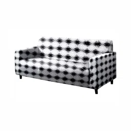 Stylista White And Black Printed 3 Seater Stretchable Sofa Cover With Arms-image-0