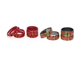 1ST TIME Set Of 12 Red Alloy Artificial Stones & Beads Antique Bangles-picture-22